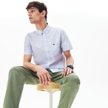 Lacoste Slim Fit Short-Sleeve Wool Shirt - Šortky Pánské Bílé / Světle Blankyt | CZ-Tdw9Zr